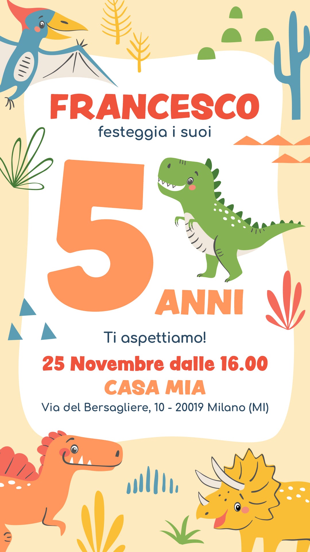 Invito Compleanno WhatsApp Personalizzato a Tema Dinosauri