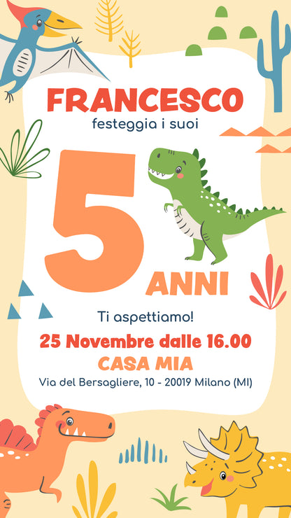 Invito Compleanno WhatsApp Personalizzato a Tema Dinosauri