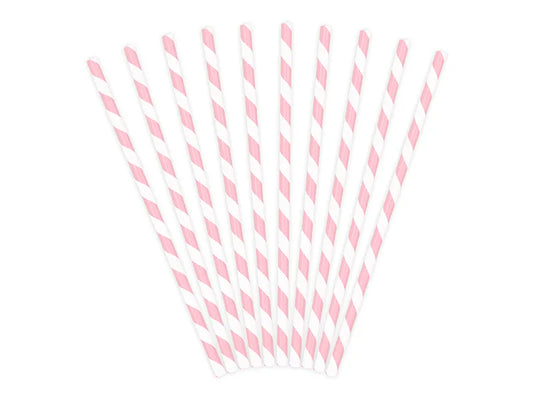 10 cannucce in carta – strisce rosa pastello