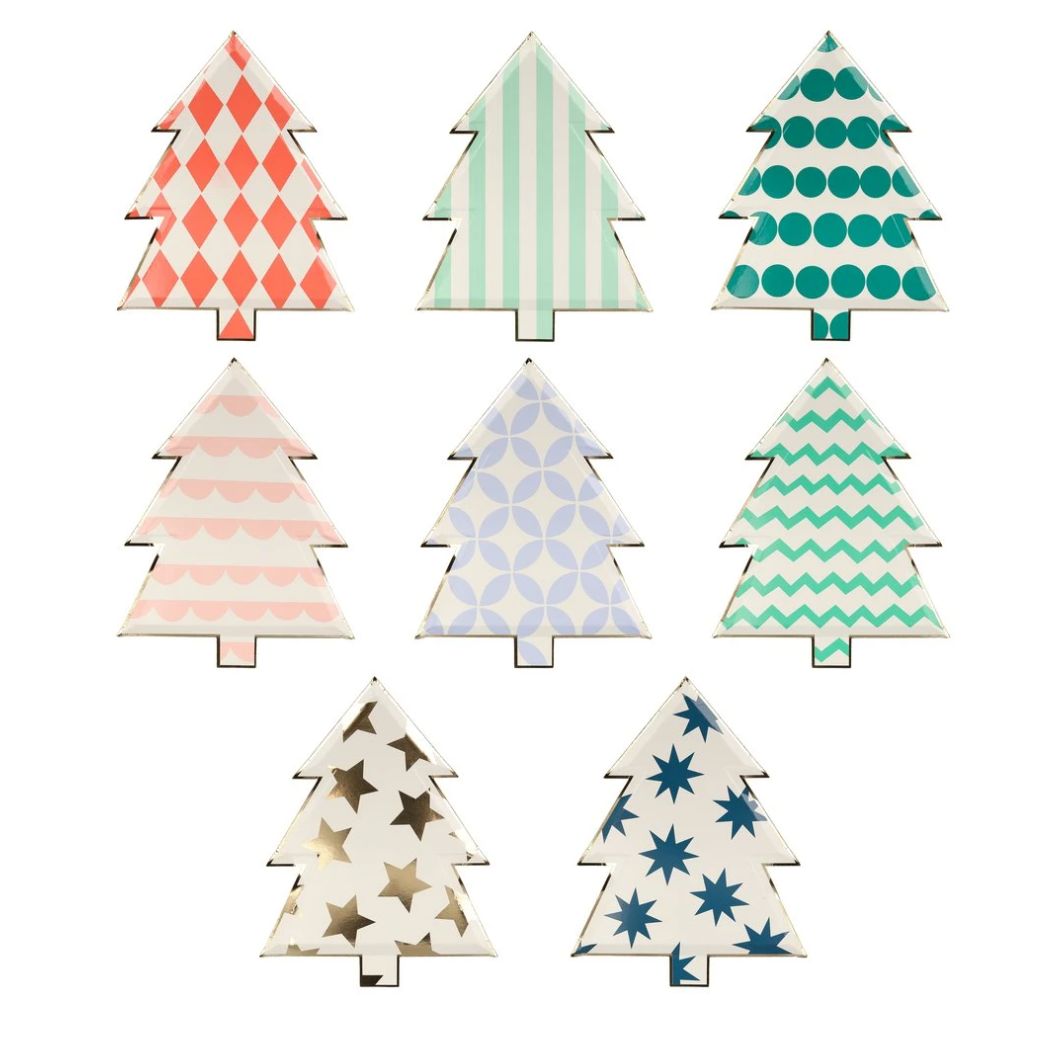 8 piattini in carta -  albero di natale multicolor